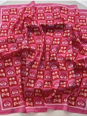 Bright Pink Heart & Bow Silk Scarf